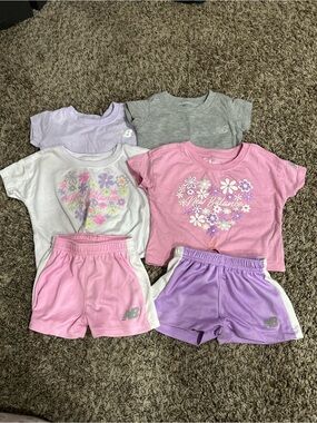 New Balance Pink, Purple, White & Gray Girls' Floral Short Sleeve Sets